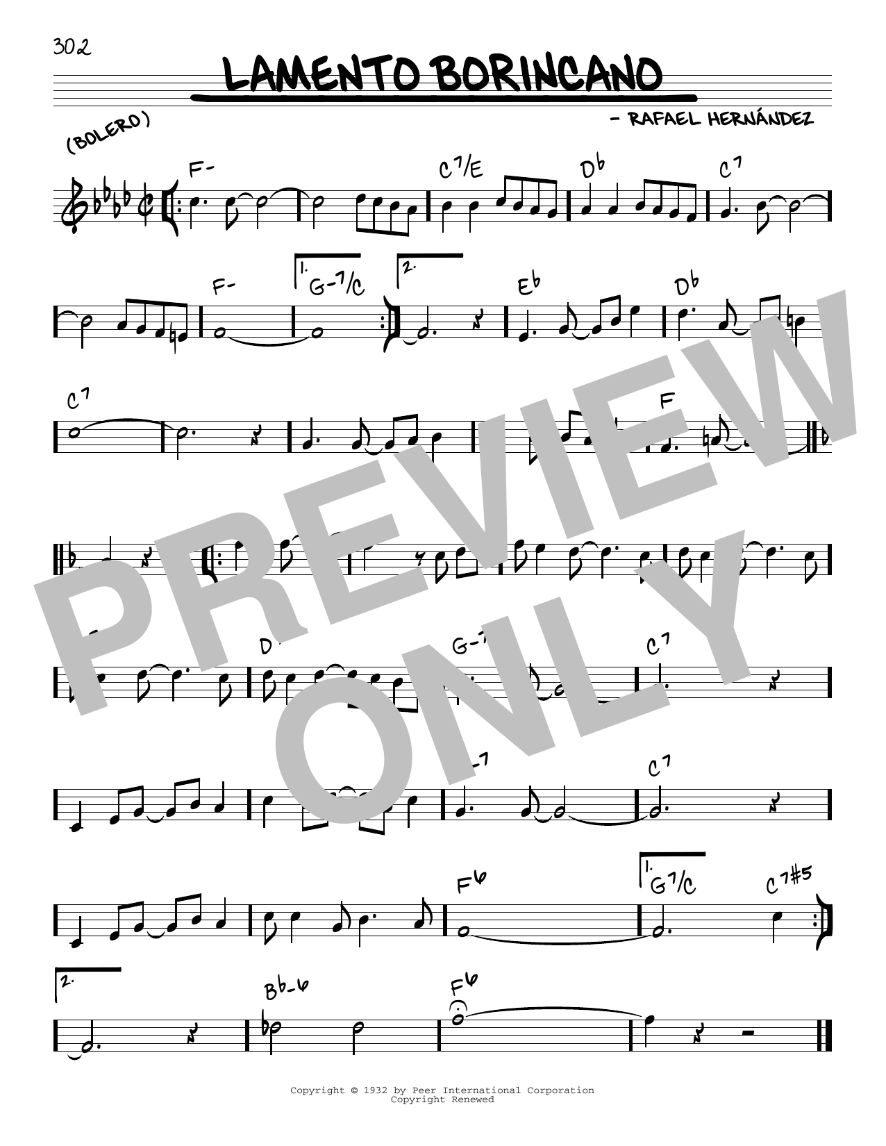 Rafael Hernandez Lamento Borincano sheet music notes and chords arranged for Real Book – Melody & Chords