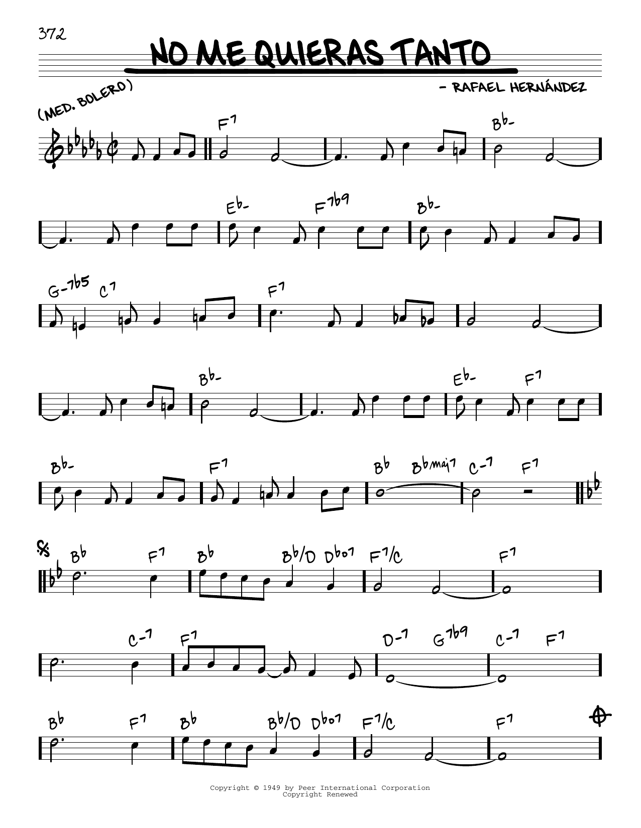 Rafael Hernandez No Me Quieras Tanto sheet music notes and chords arranged for Real Book – Melody & Chords