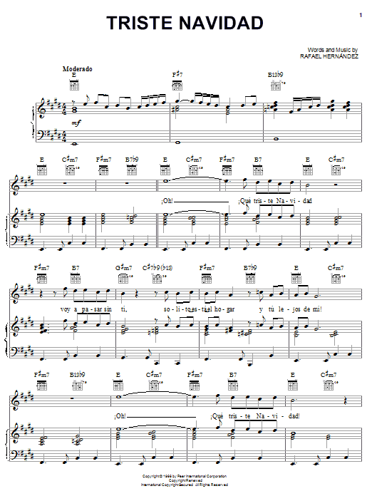 Rafael Hernández Triste Navidad sheet music notes and chords arranged for Piano, Vocal & Guitar Chords (Right-Hand Melody)