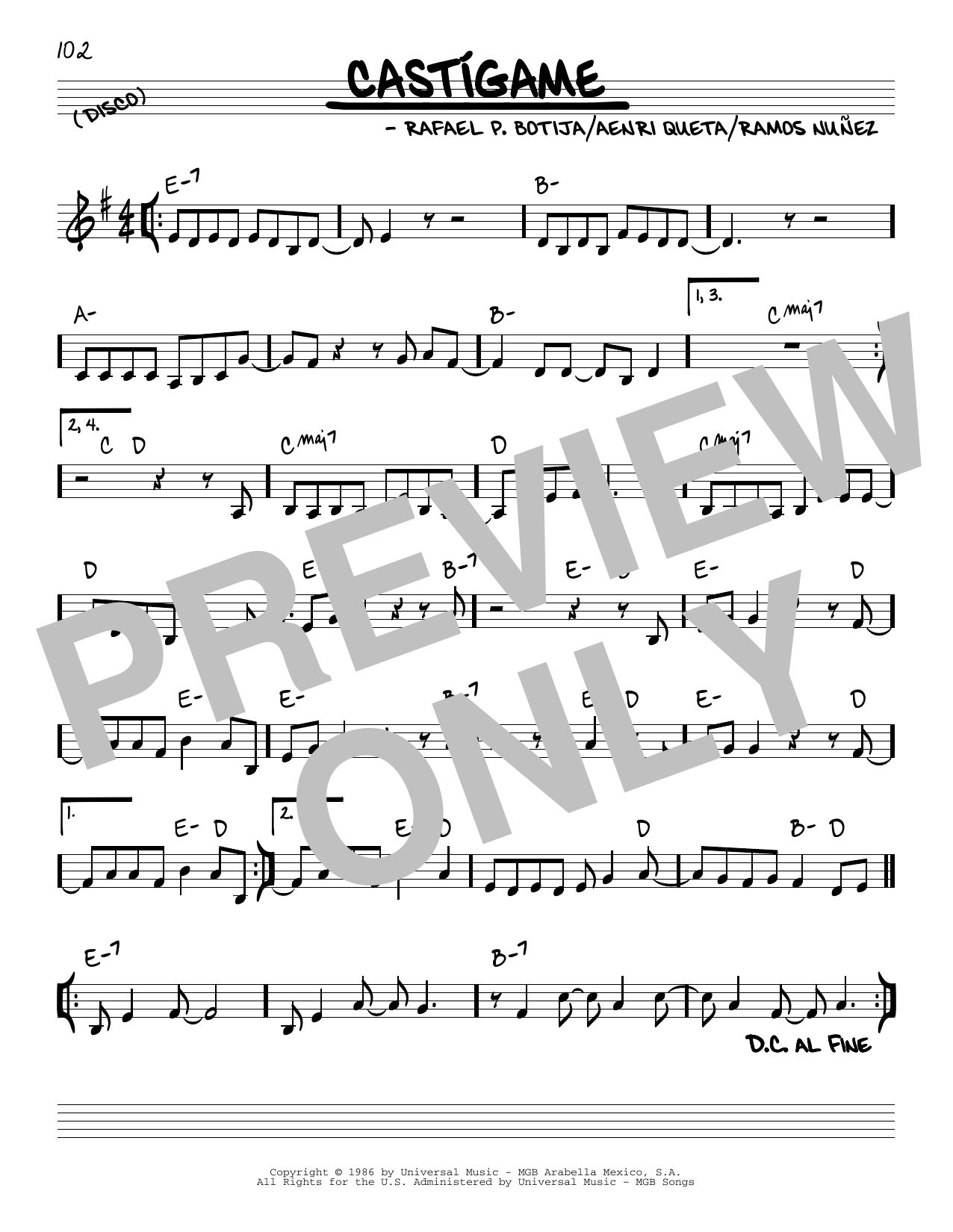 Rafael P. Botija Castigame sheet music notes and chords arranged for Real Book – Melody & Chords