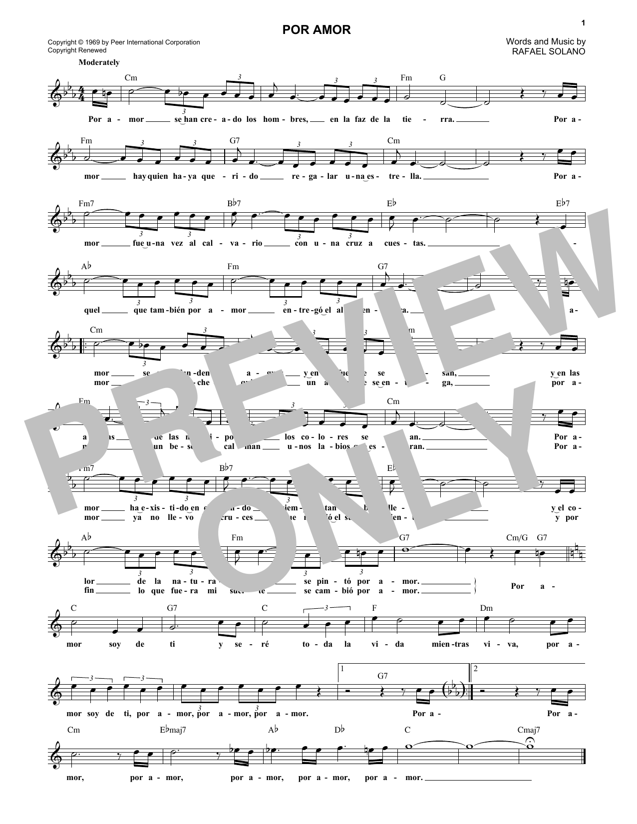 Rafael Solano Por Amor sheet music notes and chords arranged for Real Book – Melody & Chords