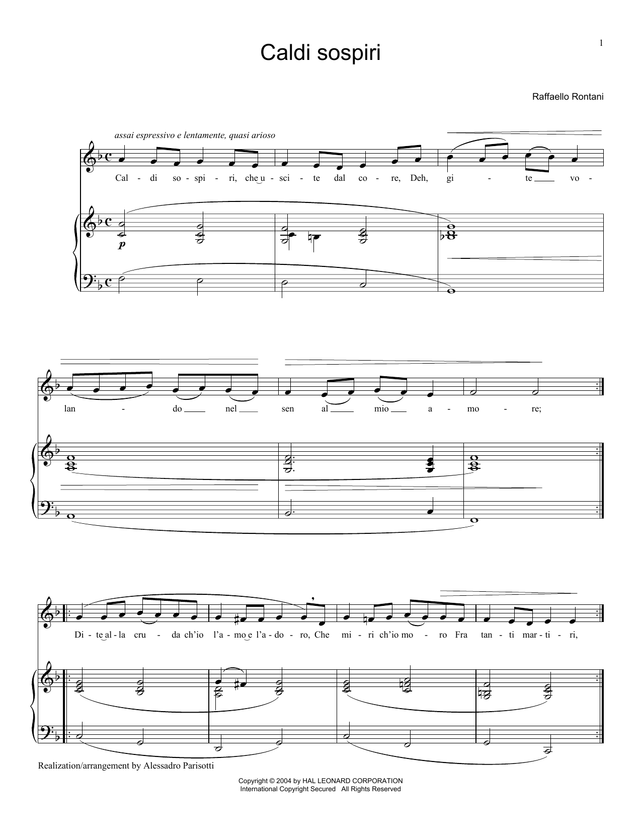 Raffaello Rontani Caldi Sospiri sheet music notes and chords arranged for Piano & Vocal