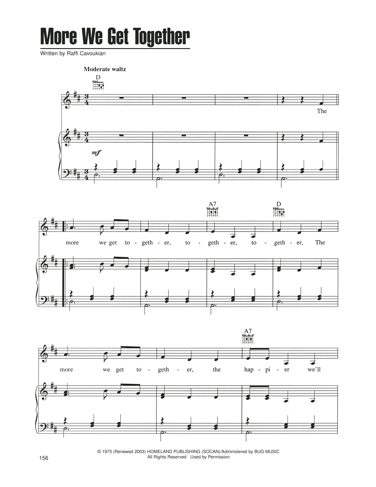 Raffi Cavoukian More We Get Together sheet music notes and chords arranged for Piano, Vocal & Guitar Chords (Right-Hand Melody)
