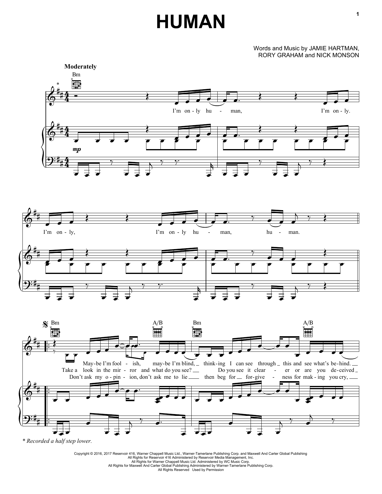 Rag 'n' Bone Man Human sheet music notes and chords arranged for Piano, Vocal & Guitar Chords (Right-Hand Melody)