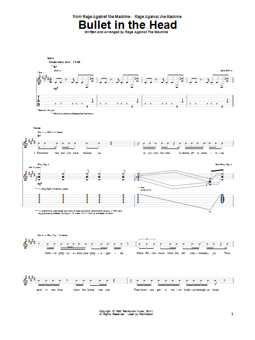 Rage Against The Machine Bullet In The Head sheet music notes and chords arranged for Bass Guitar Tab