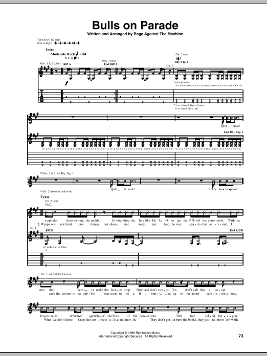 Rage Against The Machine Bulls On Parade sheet music notes and chords arranged for Bass Guitar Tab