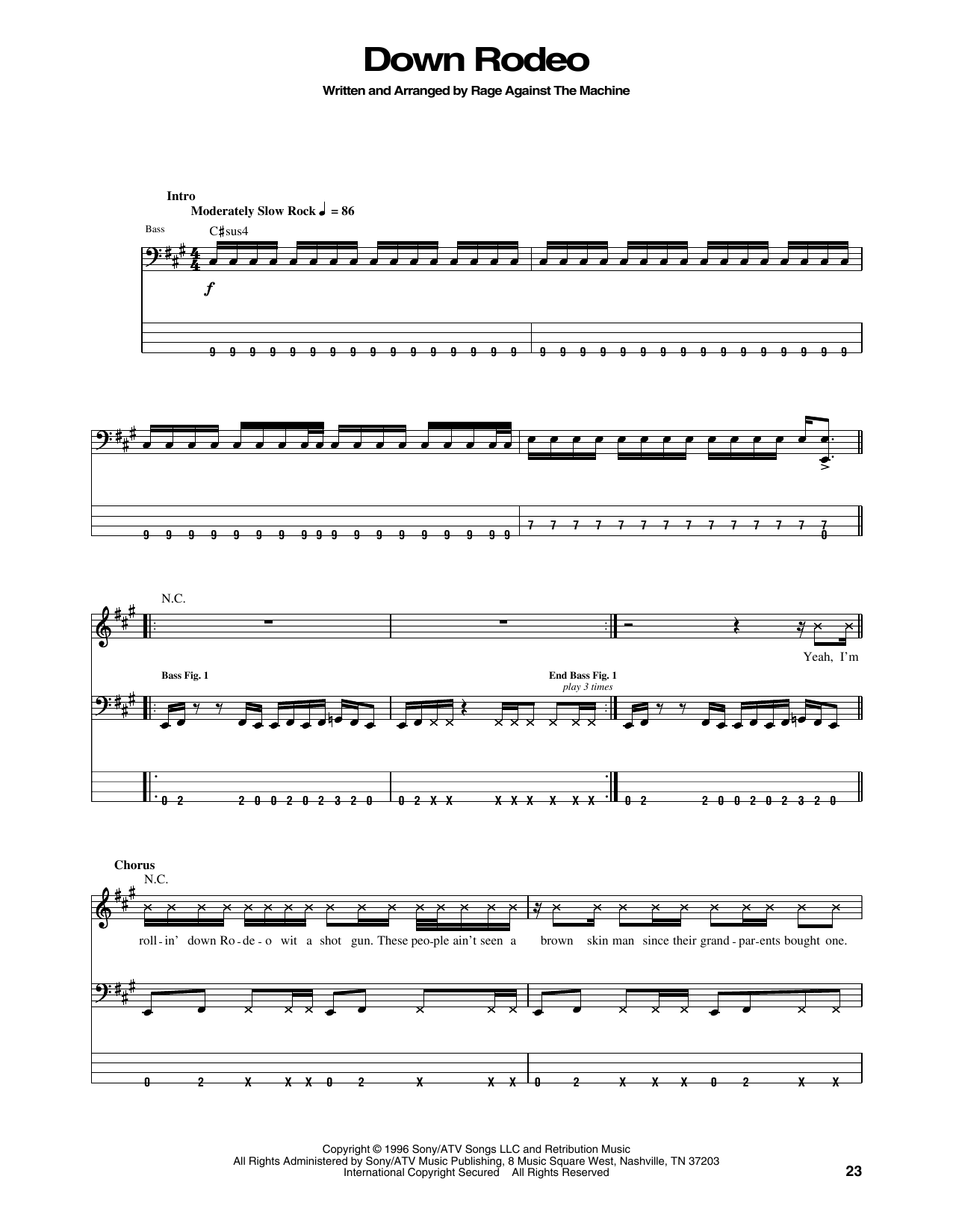 Rage Against The Machine Down Rodeo sheet music notes and chords arranged for Bass Guitar Tab