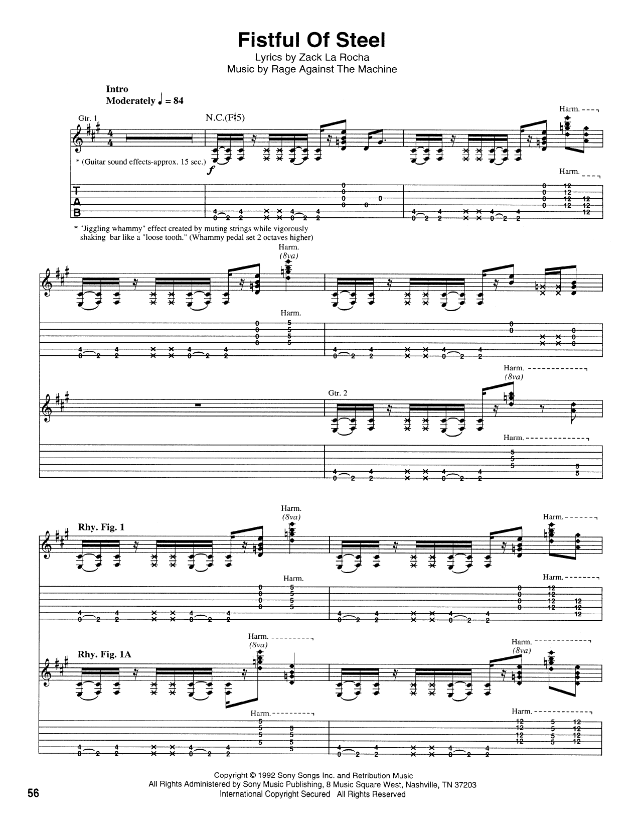 Rage Against The Machine Fistful Of Steel sheet music notes and chords arranged for Guitar Tab