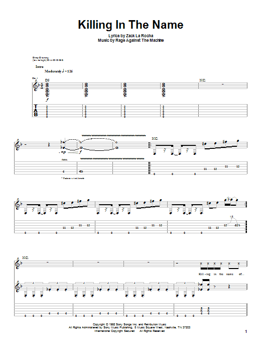 Rage Against The Machine Killing In The Name sheet music notes and chords arranged for Easy Bass Tab