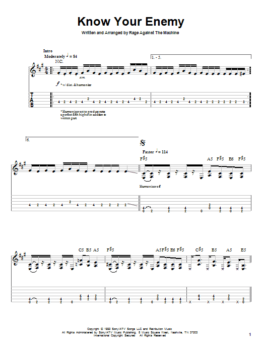 Rage Against The Machine Know Your Enemy sheet music notes and chords arranged for Bass Guitar Tab