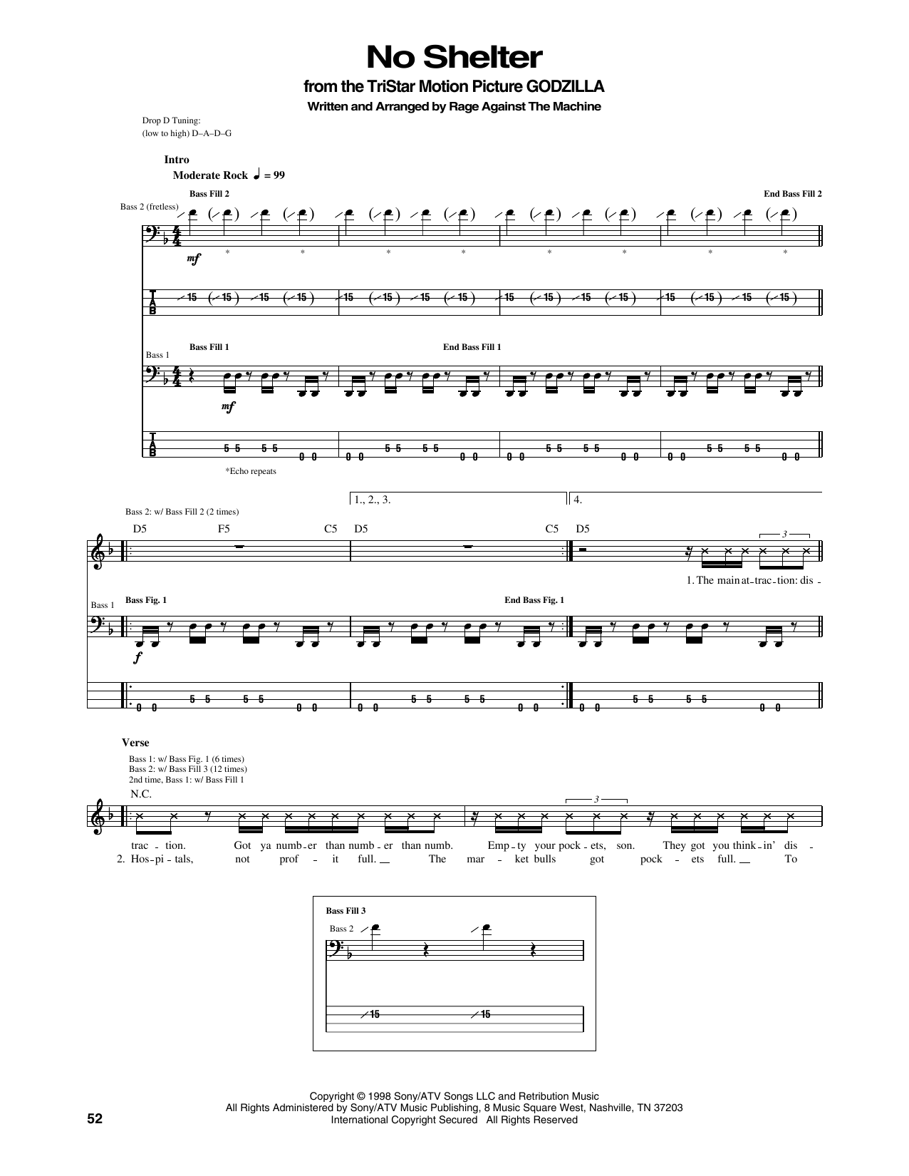 Rage Against The Machine No Shelter sheet music notes and chords arranged for Bass Guitar Tab