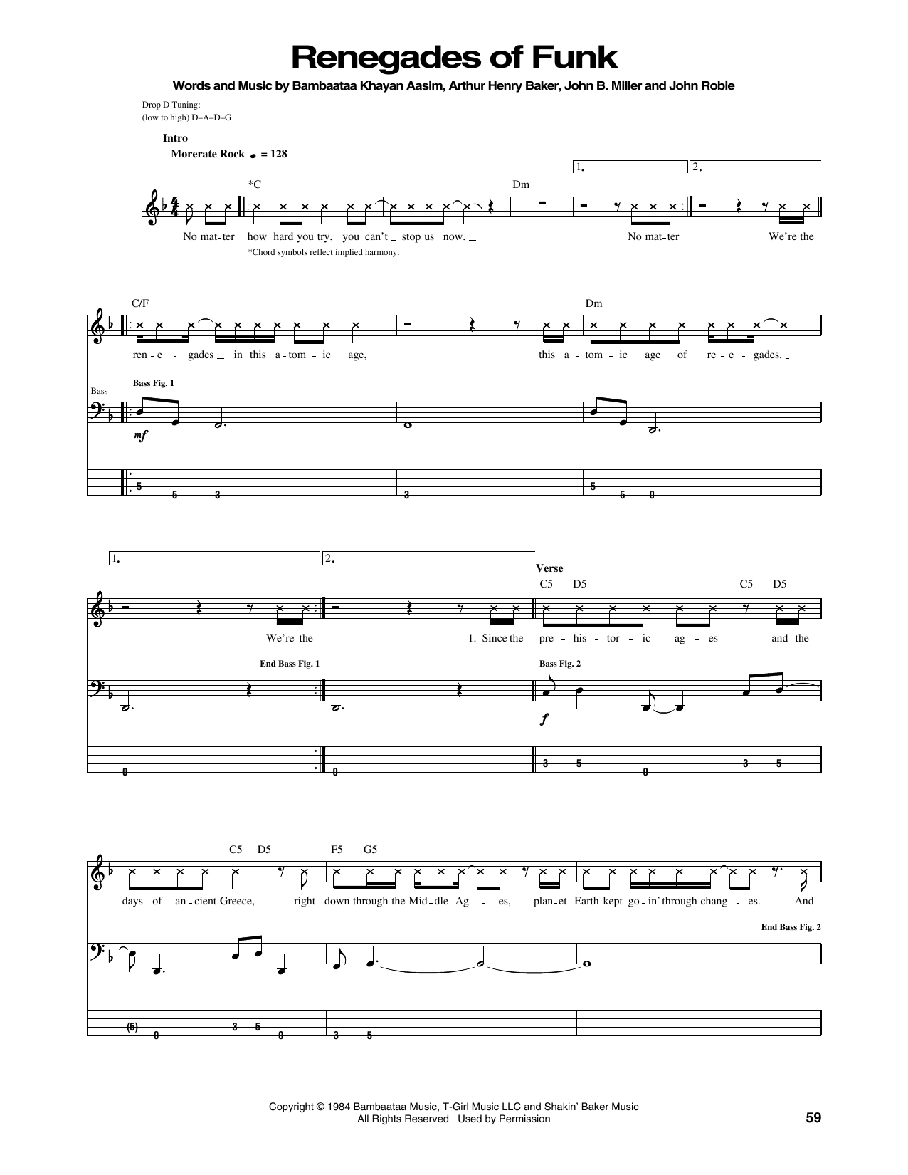 Rage Against The Machine Renegades Of Funk sheet music notes and chords arranged for Bass Guitar Tab