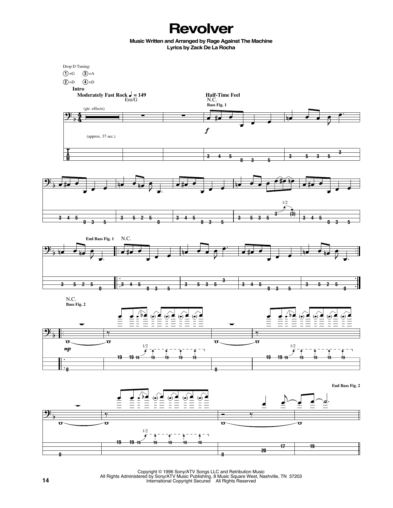 Rage Against The Machine Revolver sheet music notes and chords arranged for Bass Guitar Tab