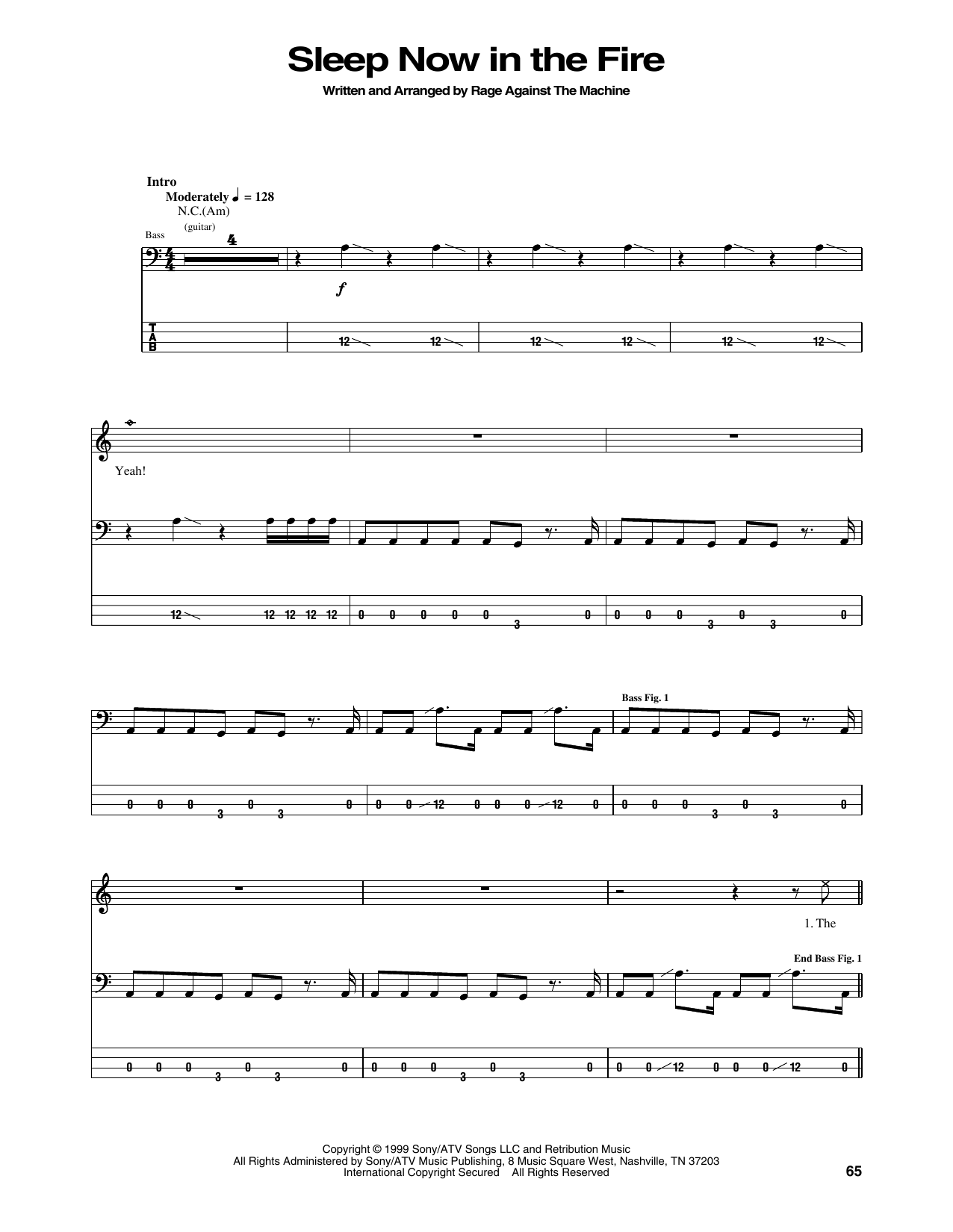 Rage Against The Machine Sleep Now In The Fire sheet music notes and chords arranged for Bass Guitar Tab