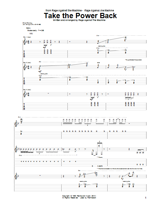 Rage Against The Machine Take The Power Back sheet music notes and chords arranged for Bass Guitar Tab