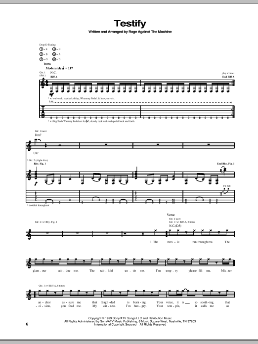 Rage Against The Machine Testify sheet music notes and chords arranged for Guitar Tab