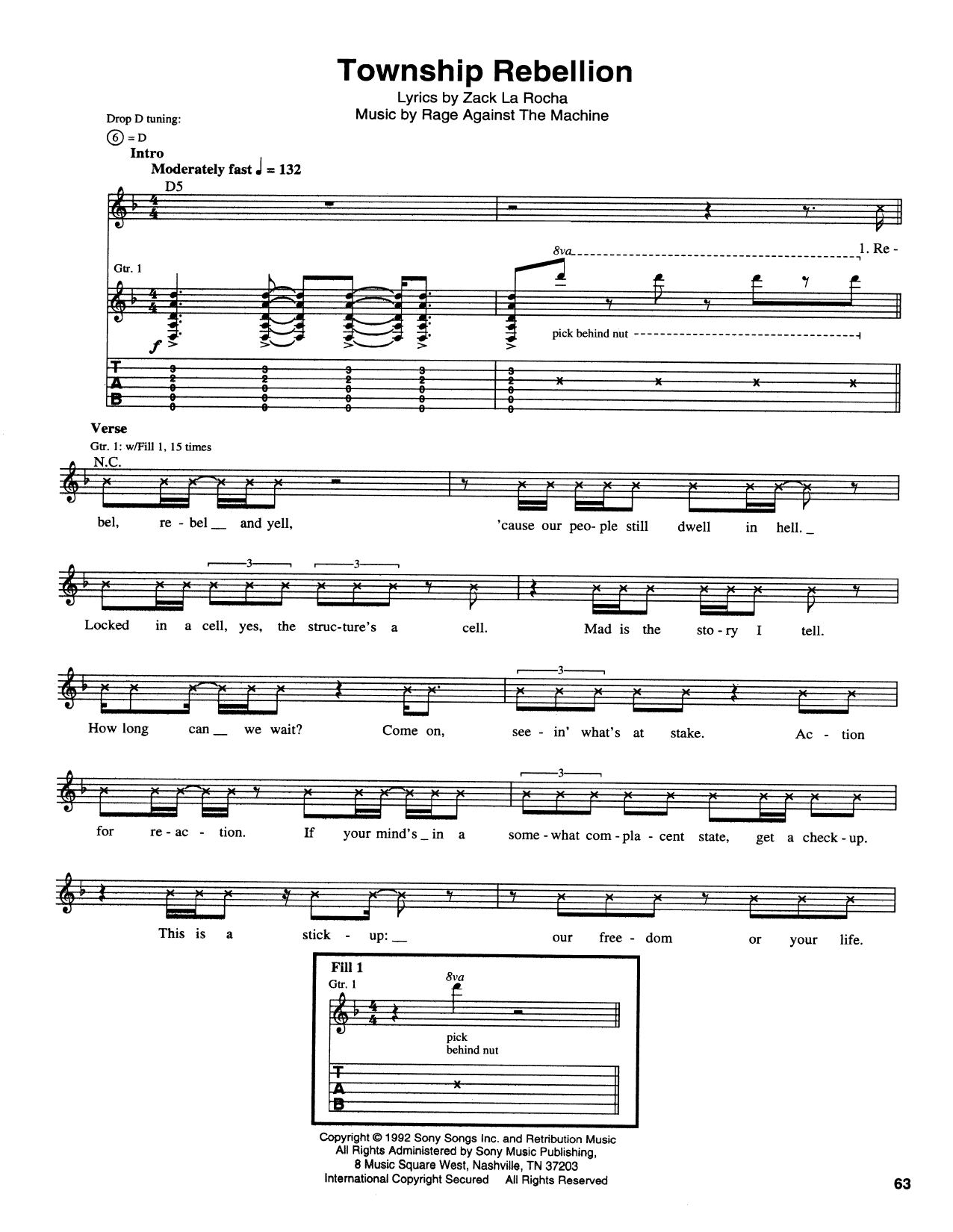 Rage Against The Machine Township Rebellion sheet music notes and chords arranged for Guitar Tab