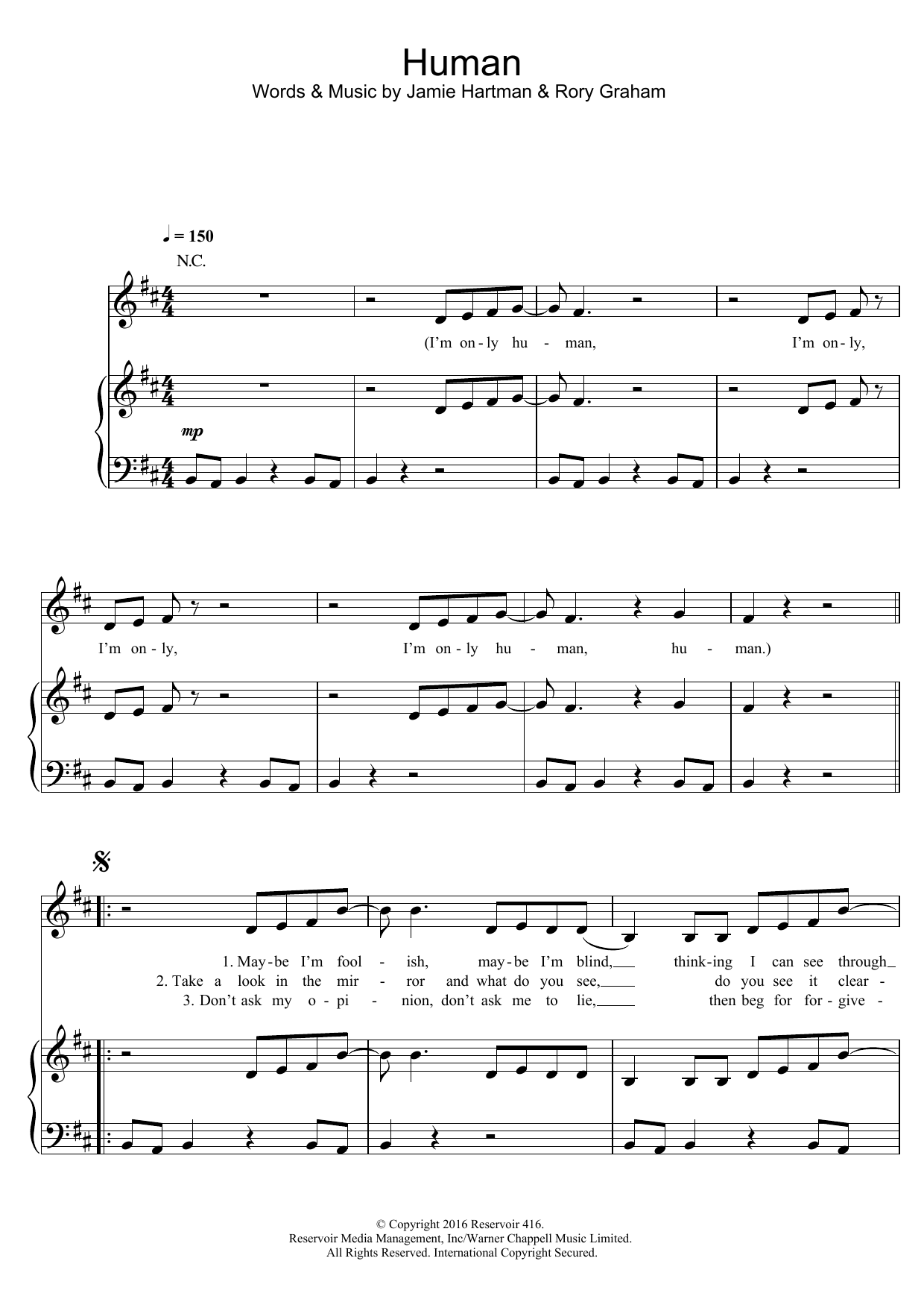 Rag'n'Bone Man Human sheet music notes and chords arranged for Big Note Piano