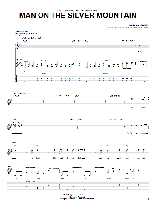 Rainbow Man On The Silver Mountain sheet music notes and chords arranged for Guitar Tab