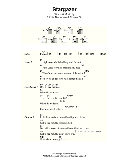 Rainbow Stargazer sheet music notes and chords arranged for Guitar Chords/Lyrics