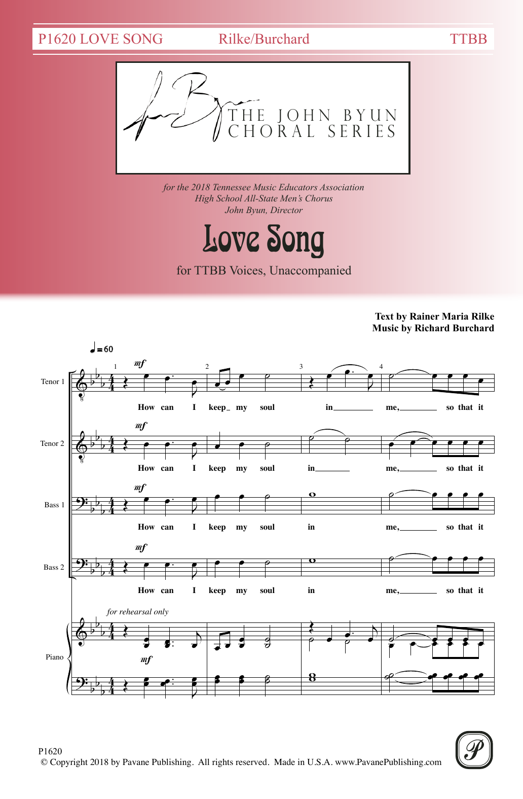 Rainer Maria Rilke Love Song sheet music notes and chords arranged for TTBB Choir