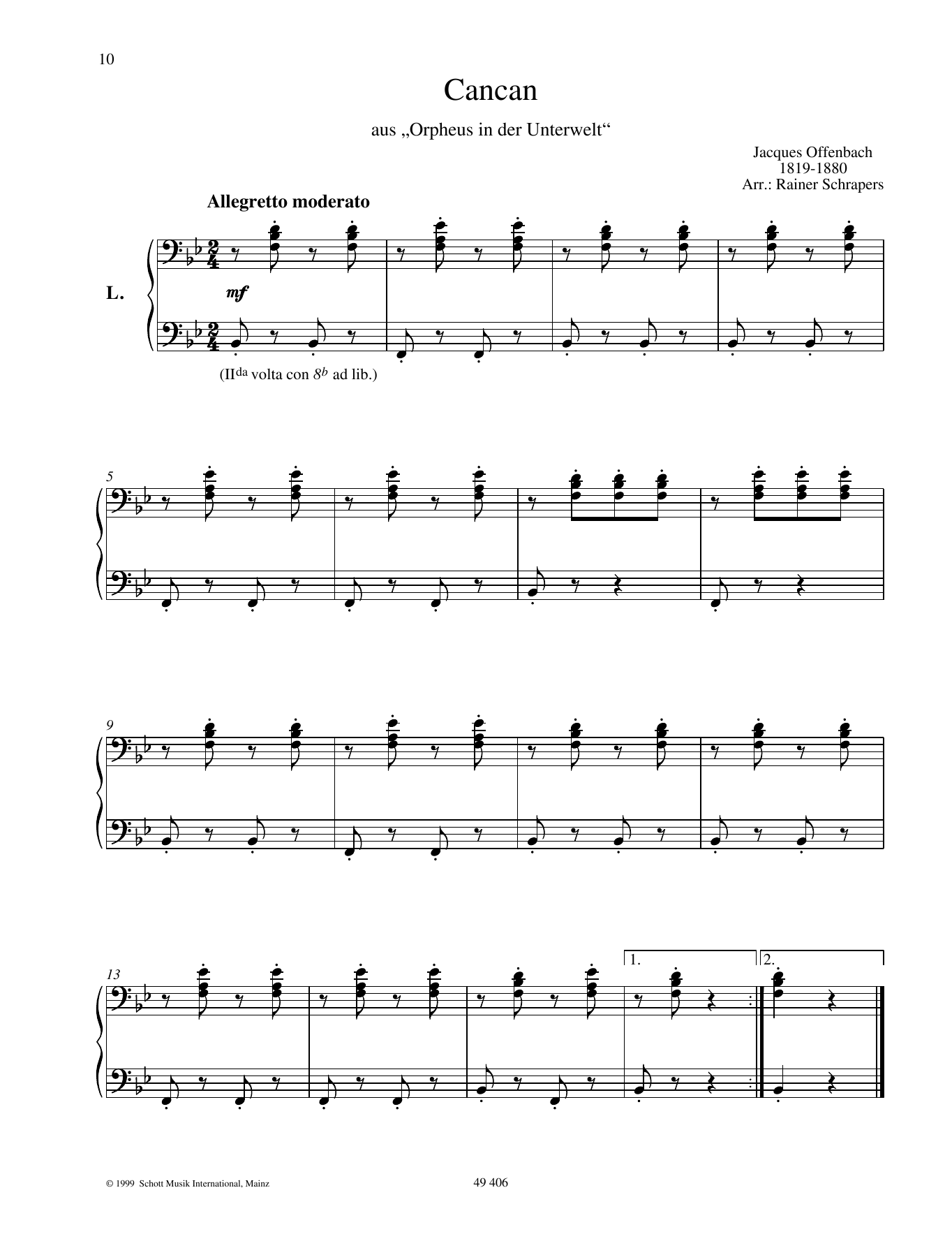 Rainer Schrapers Cancan sheet music notes and chords arranged for Piano Duet