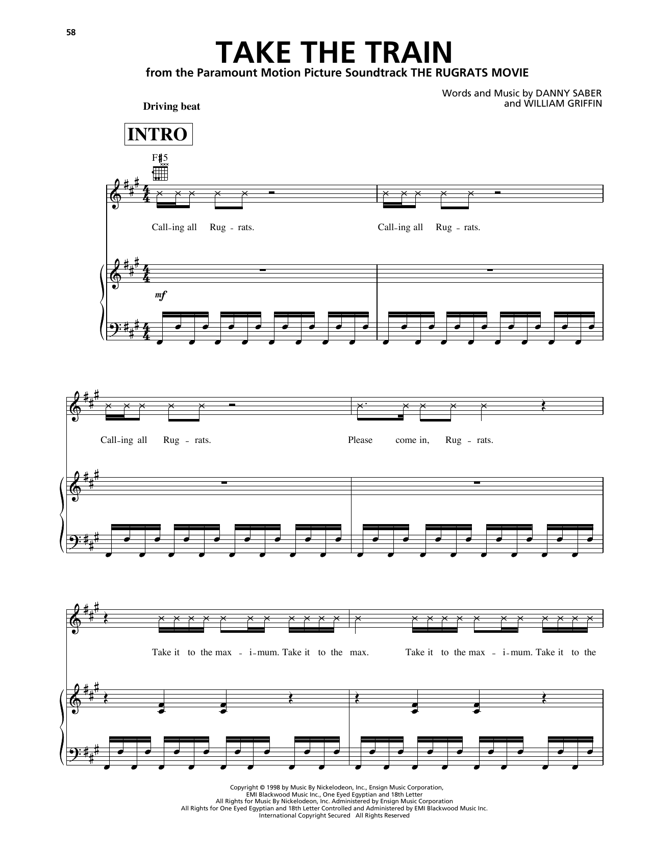 Rakim and Danny Saber Take The Train (from The Rugrats Movie) sheet music notes and chords arranged for Piano, Vocal & Guitar Chords (Right-Hand Melody)
