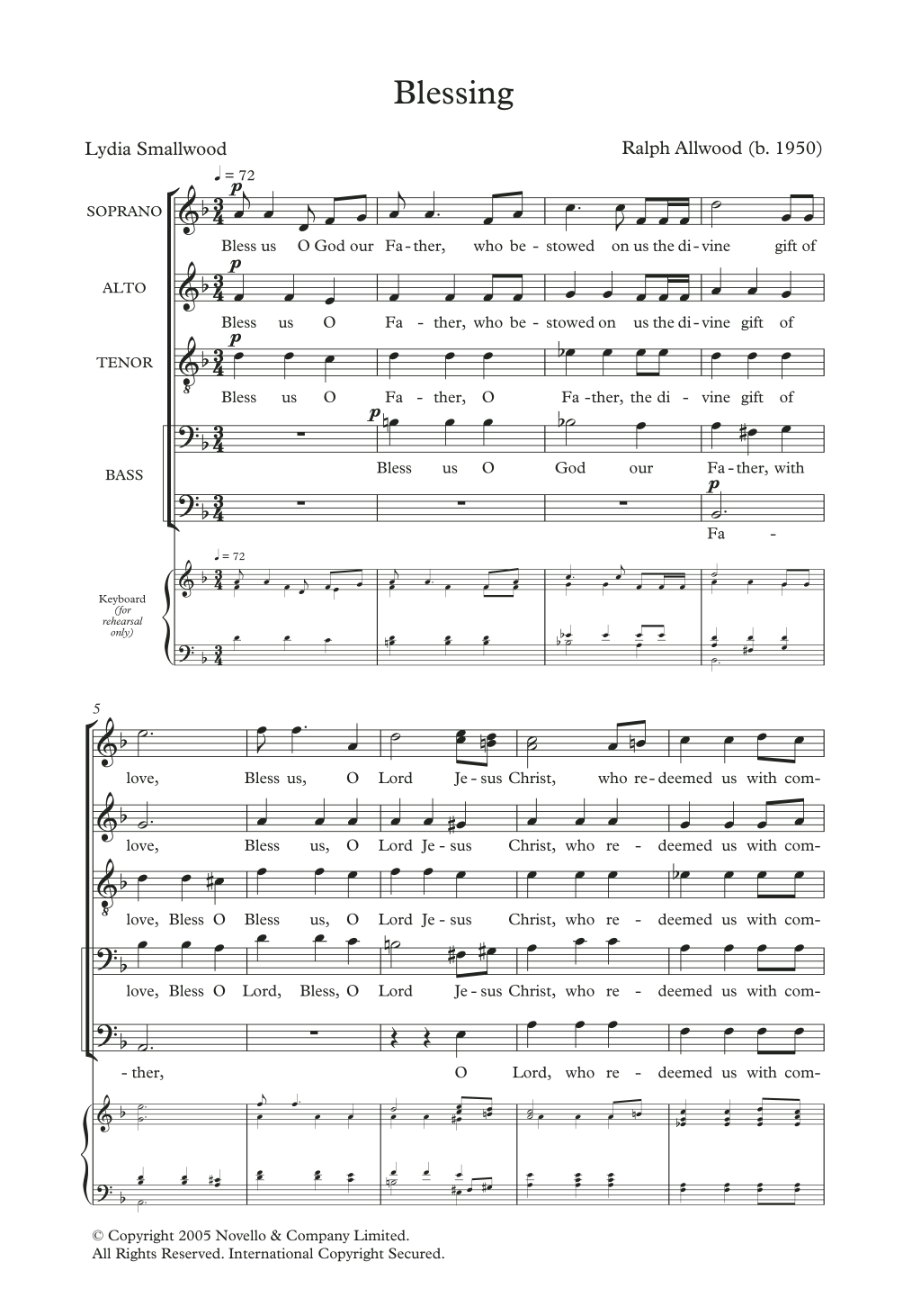 Ralph Allwood Blessing sheet music notes and chords arranged for Choir