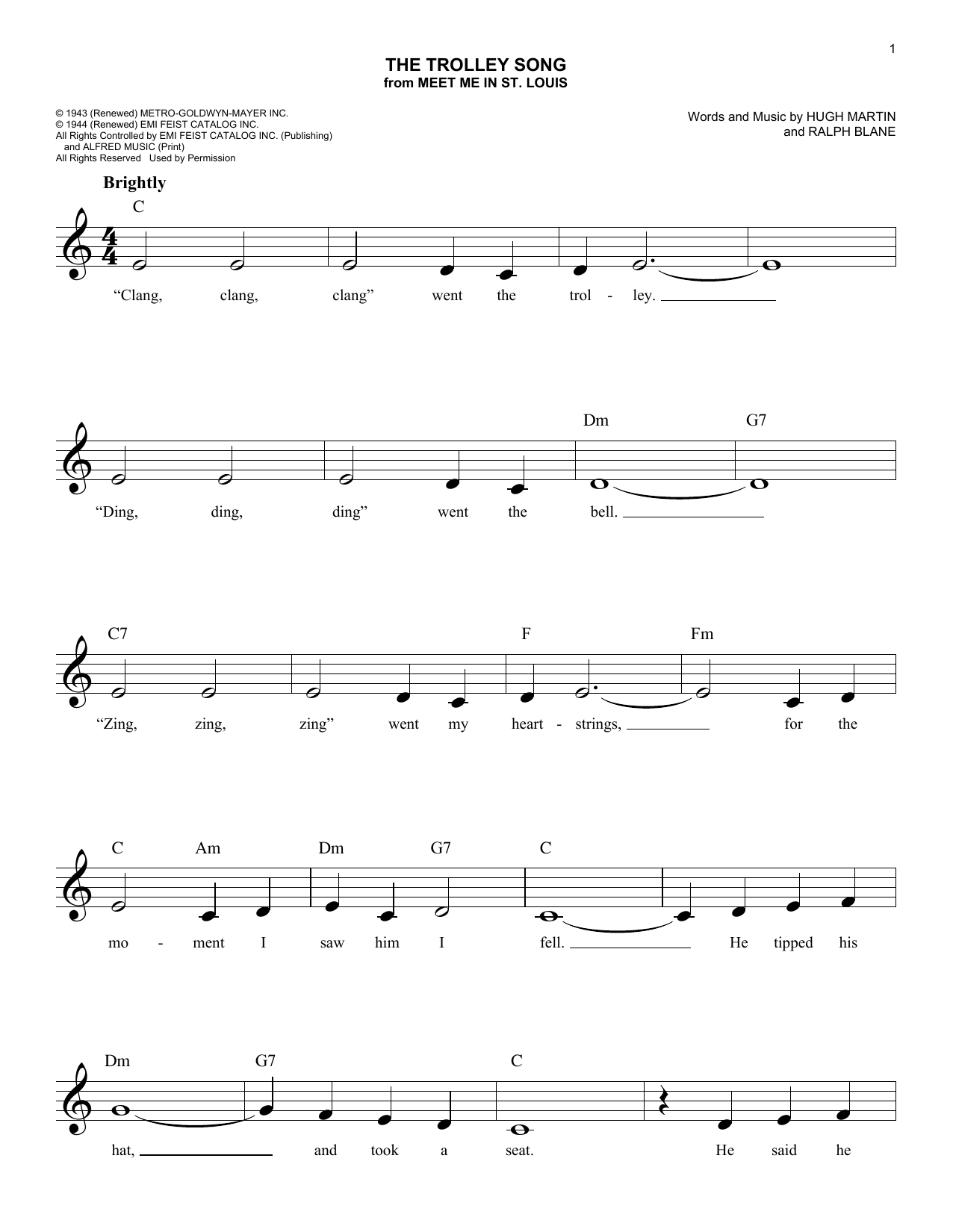 Ralph Blane The Trolley Song sheet music notes and chords arranged for Easy Lead Sheet / Fake Book