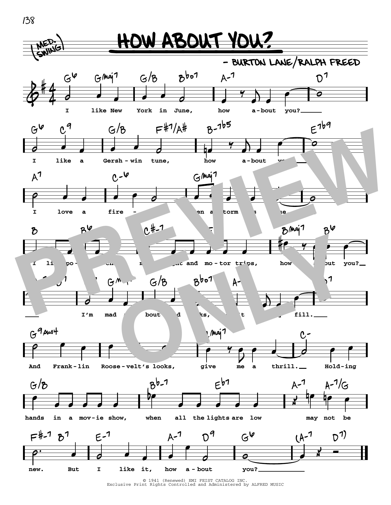 Ralph Freed and Burton Lane How About You? (High Voice) sheet music notes and chords arranged for Real Book – Melody, Lyrics & Chords
