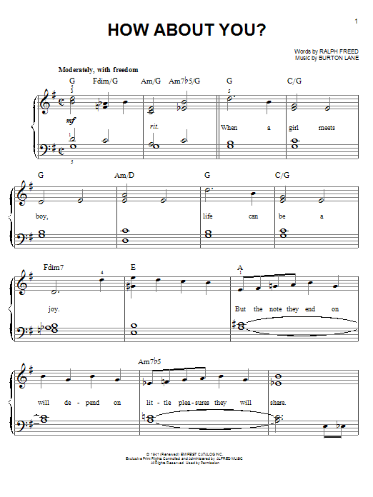 Ralph Freed How About You? sheet music notes and chords arranged for Real Book – Melody & Chords