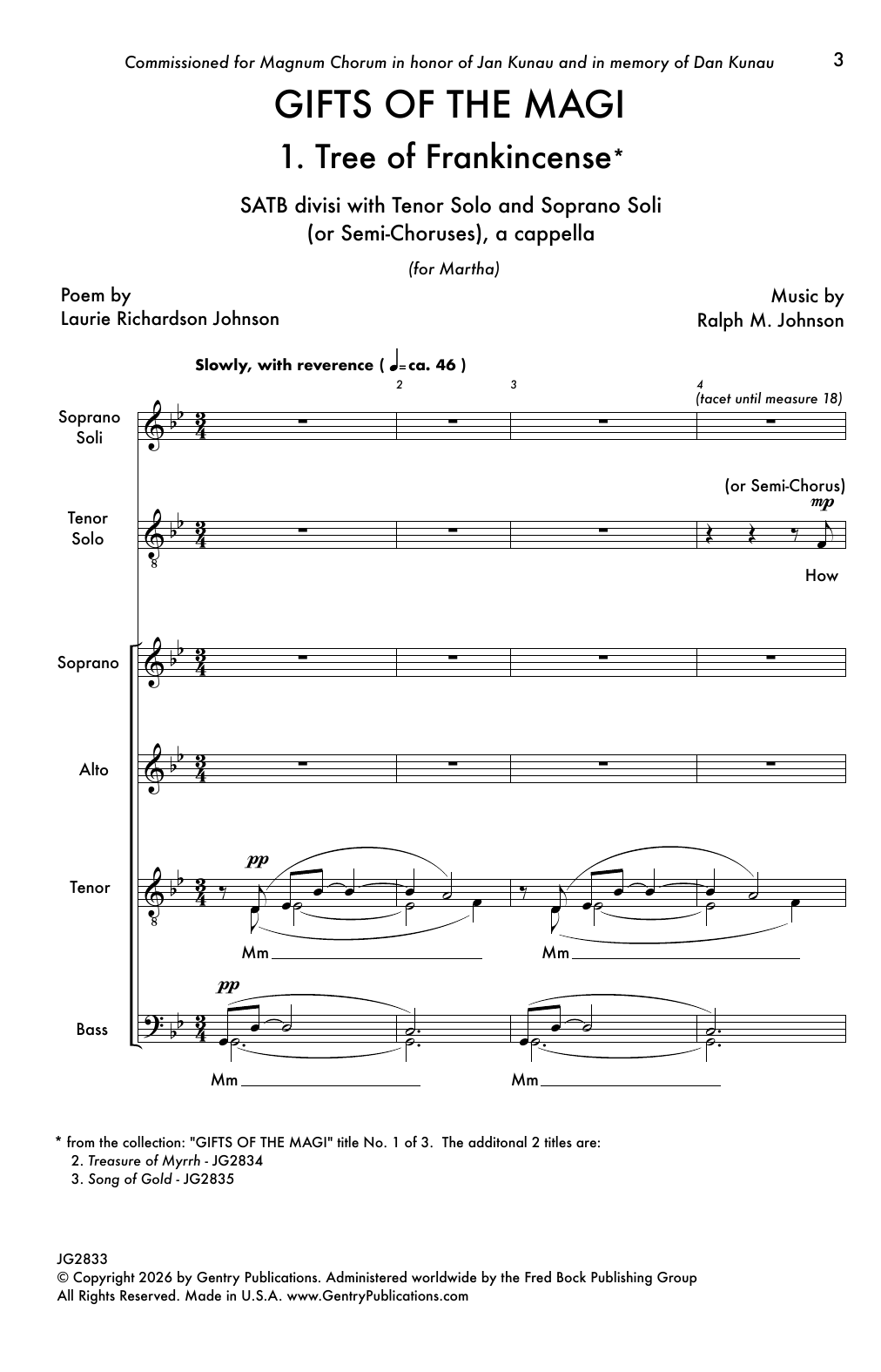 Ralph M. Johnson Gifts Of The Magi - 1. Tree Of Frankincense sheet music notes and chords arranged for SATB Choir