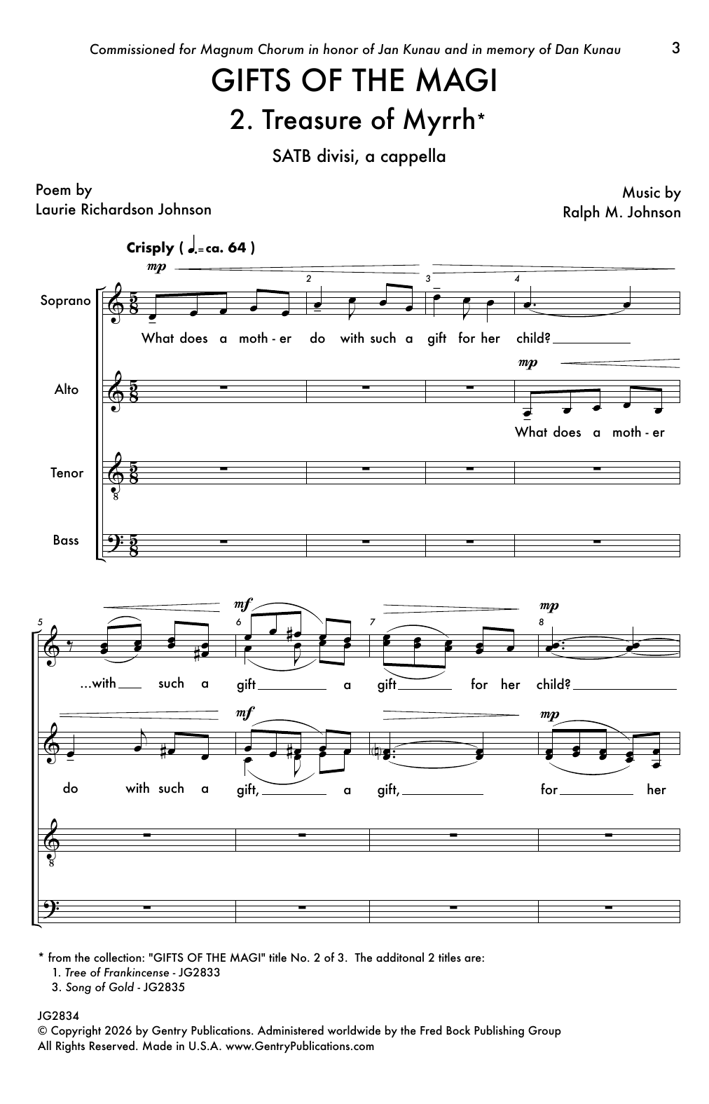 Ralph M. Johnson Gifts Of The Magi - 2. Treasure Of Myrrh sheet music notes and chords arranged for SATB Choir