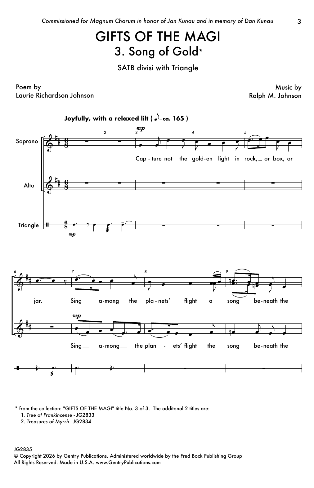 Ralph M. Johnson Gifts Of The Magi - 3. Song Of Gold sheet music notes and chords arranged for SATB Choir