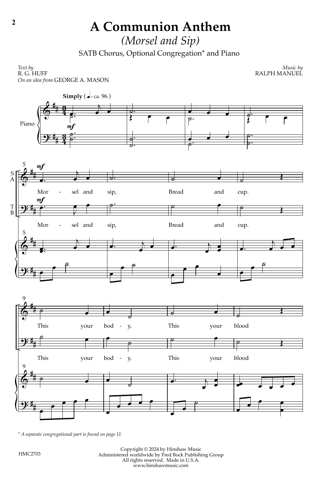 Ralph Manuel A Communion Anthem (Morsel and Sip) sheet music notes and chords arranged for SATB Choir