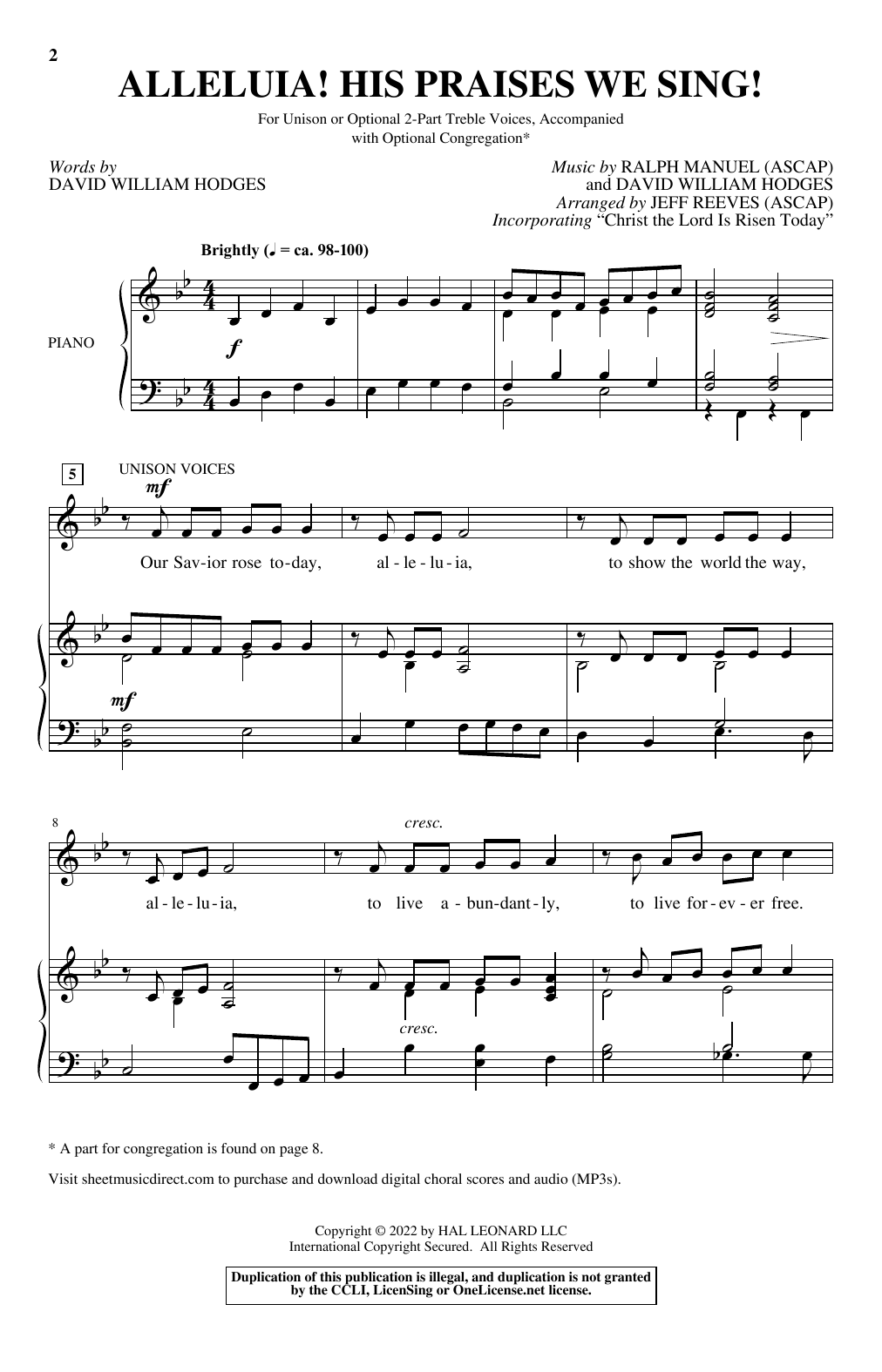 Ralph Manuel and David William Hodges Alleluia! His Praises We Sing! (arr. Jeff Reeves) sheet music notes and chords arranged for Choir