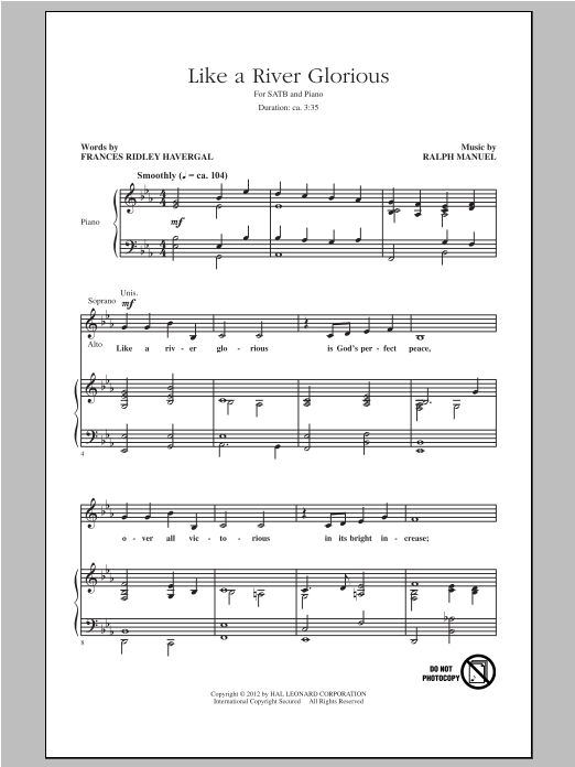 Ralph Manuel Like A River Glorious sheet music notes and chords arranged for SATB Choir