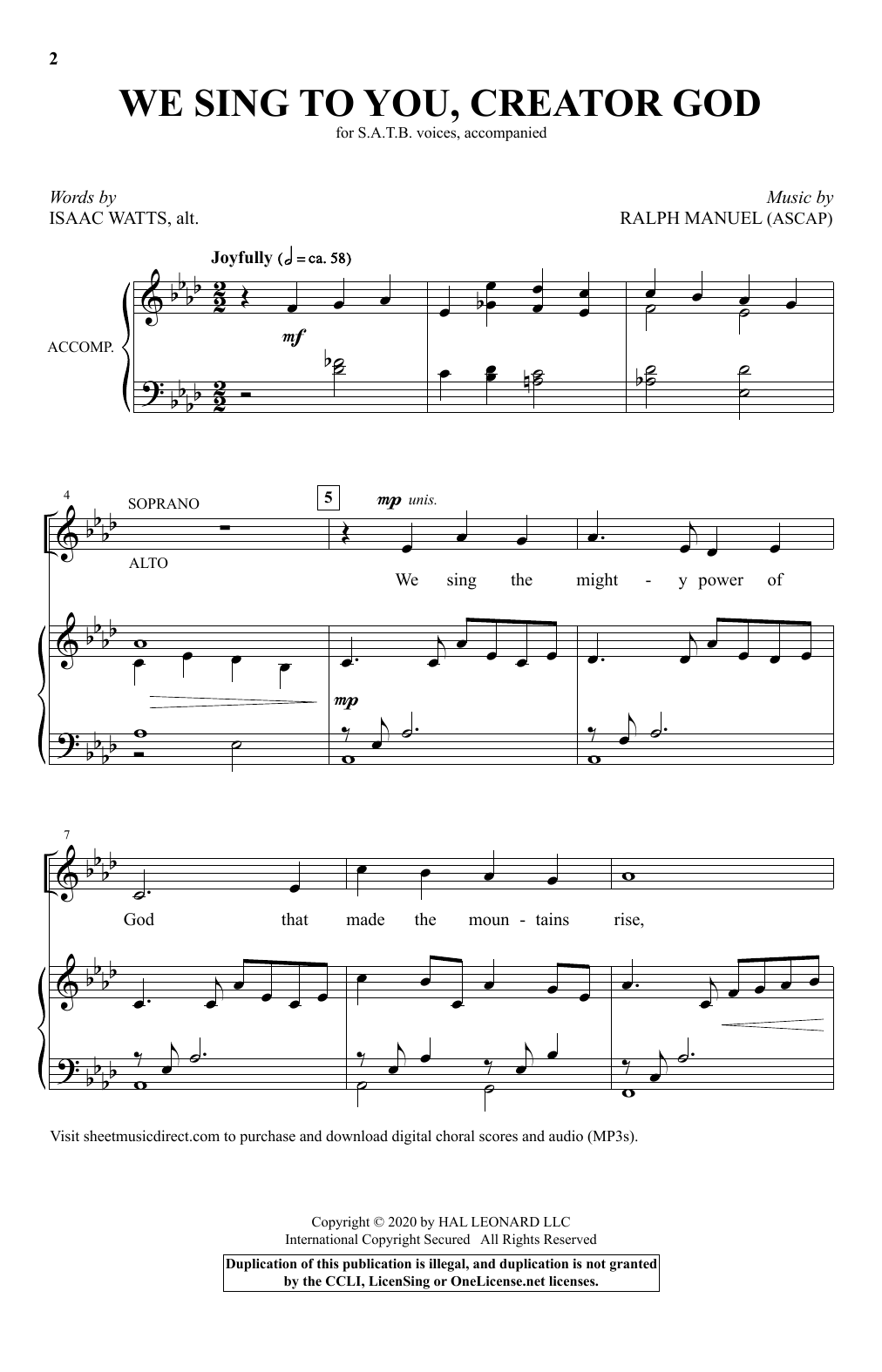 Ralph Manuel We Sing To You, Creator God sheet music notes and chords arranged for SATB Choir