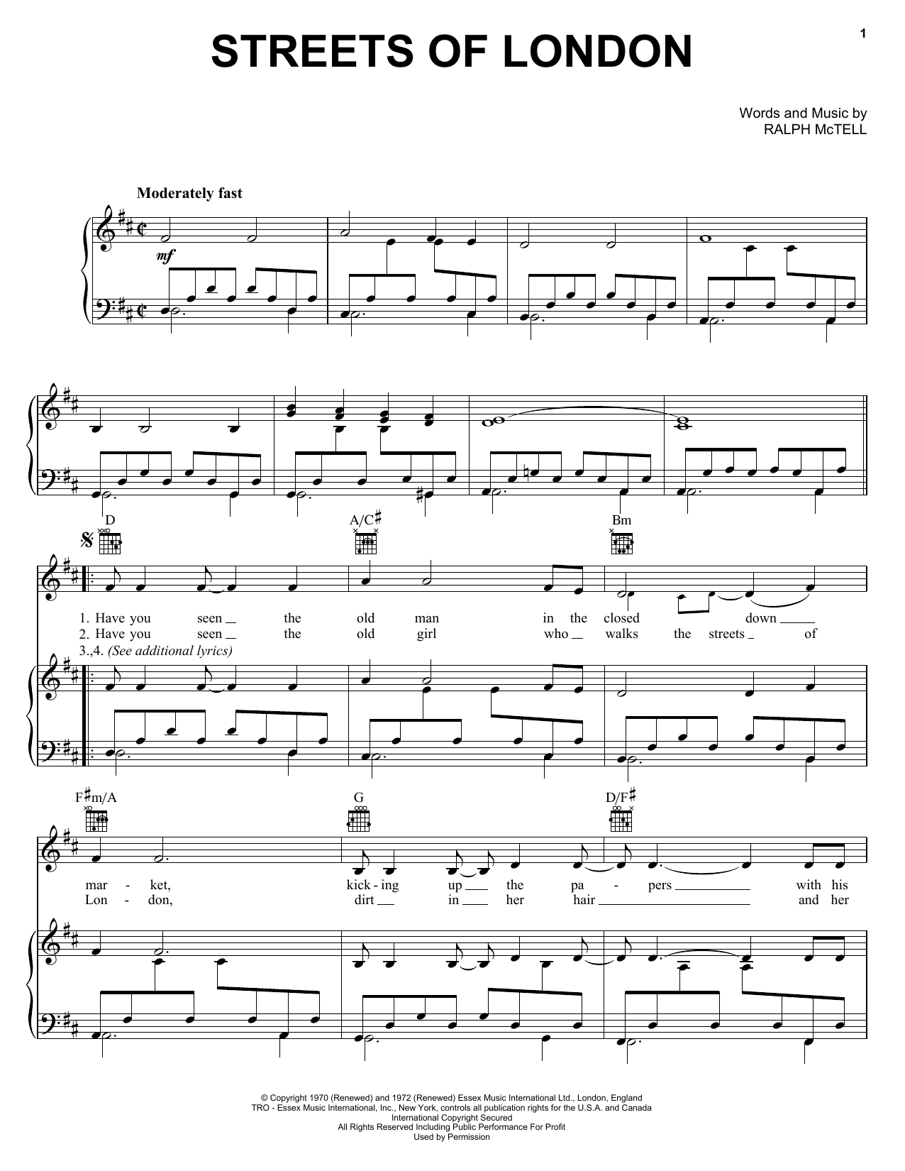 Ralph McTell Streets Of London sheet music notes and chords arranged for Piano Chords/Lyrics