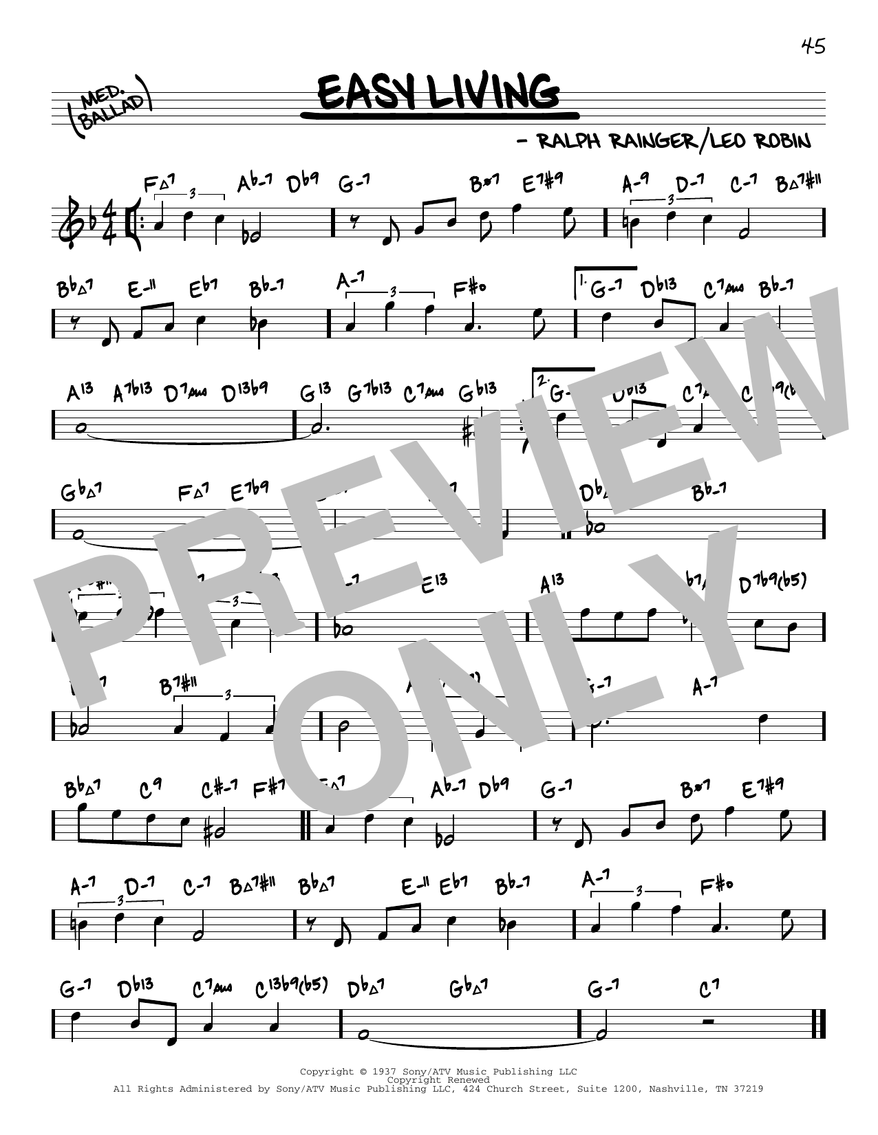 Ralph Rainger Easy Living (arr. David Hazeltine) sheet music notes and chords arranged for Real Book – Enhanced Chords