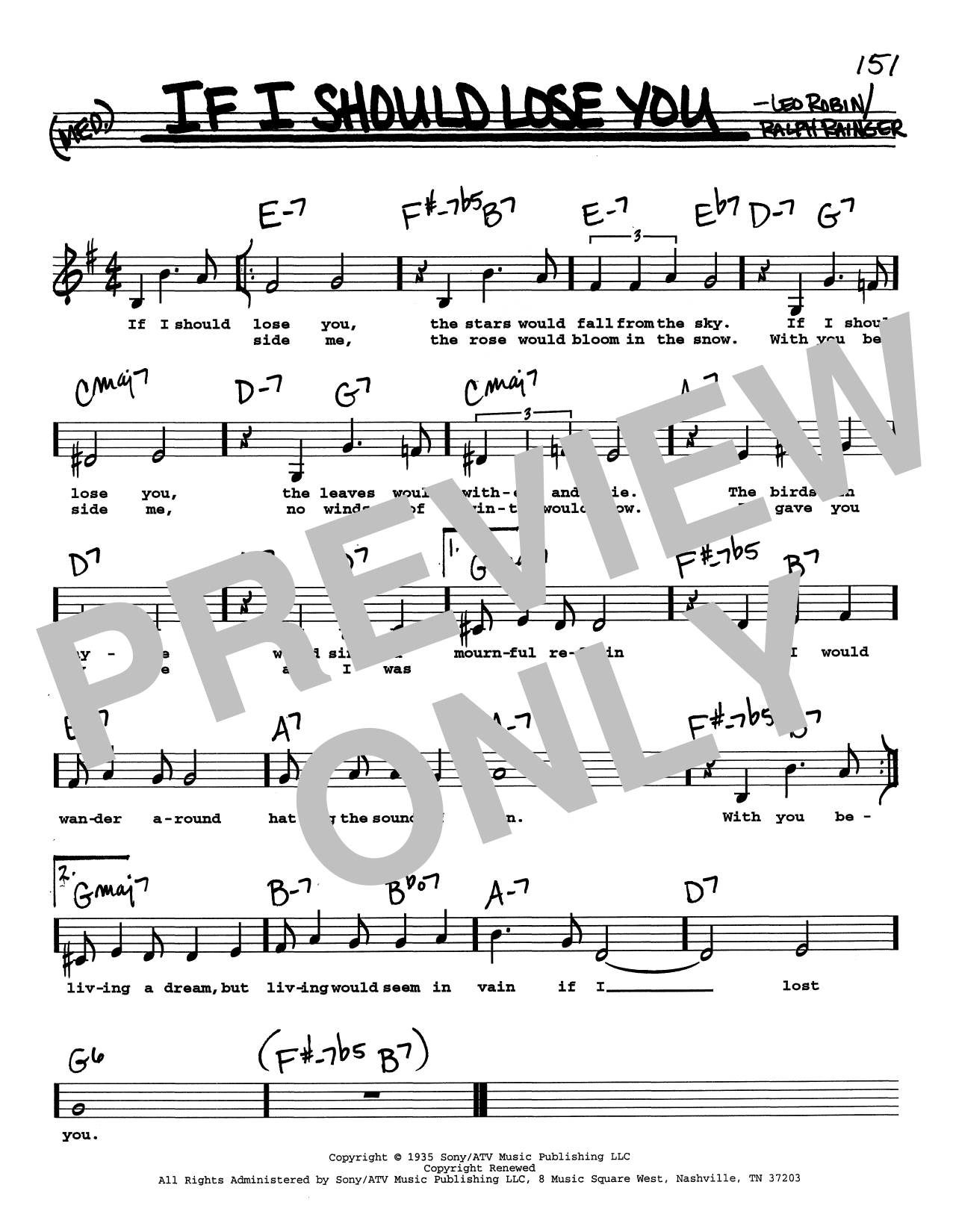 Ralph Rainger If I Should Lose You (Low Voice) sheet music notes and chords arranged for Real Book – Melody, Lyrics & Chords