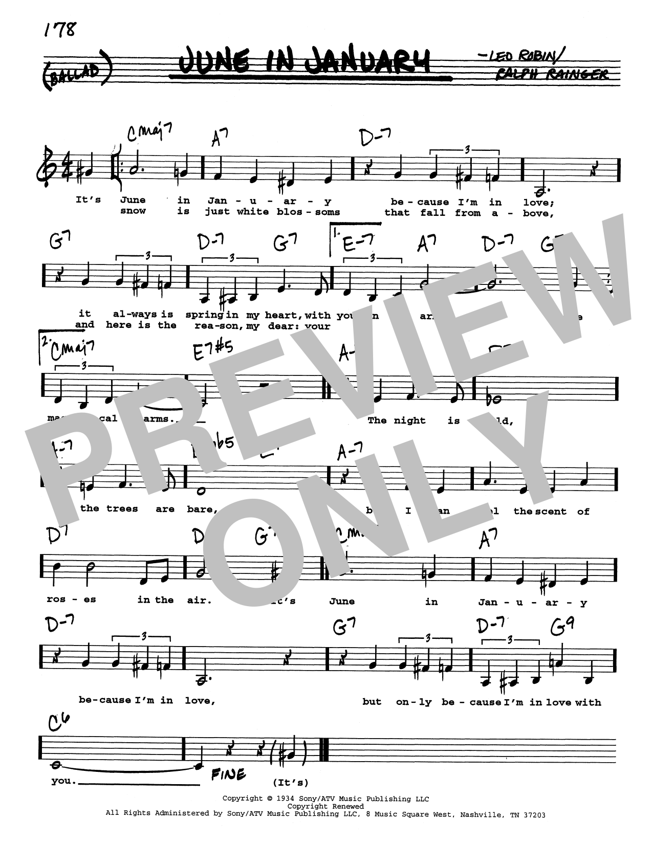 Ralph Rainger June In January (Low Voice) sheet music notes and chords arranged for Real Book – Melody, Lyrics & Chords