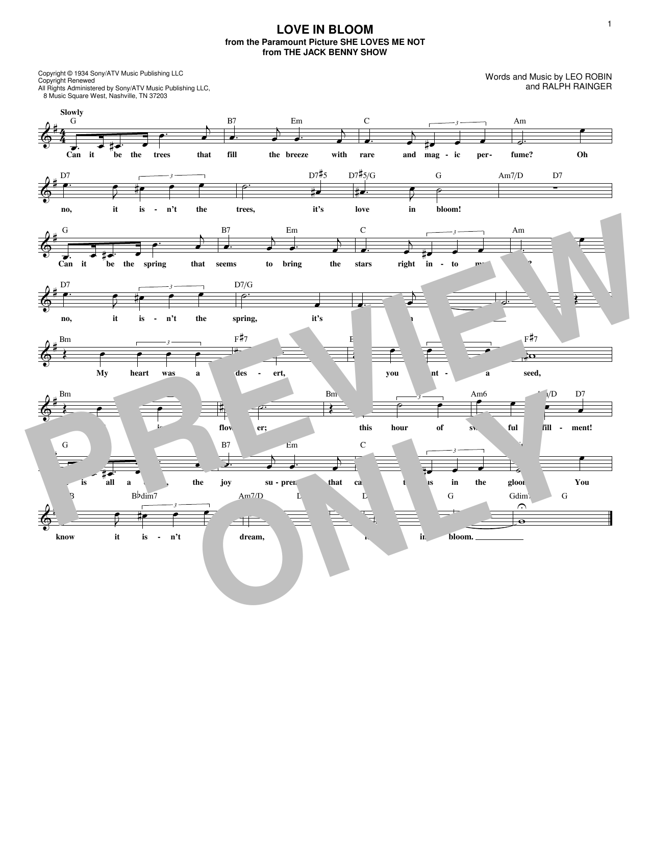 Ralph Rainger Love In Bloom sheet music notes and chords arranged for Lead Sheet / Fake Book