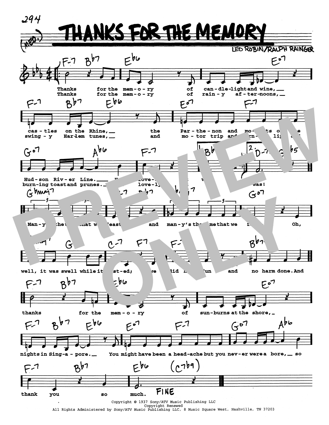 Ralph Rainger Thanks For The Memory (Low Voice) sheet music notes and chords arranged for Real Book – Melody, Lyrics & Chords