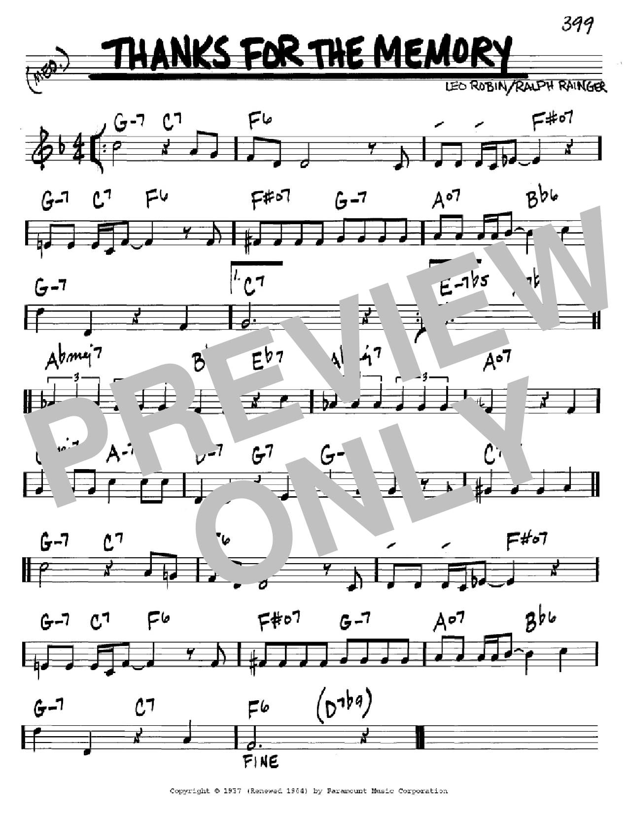 Ralph Rainger Thanks For The Memory sheet music notes and chords arranged for Real Book – Melody & Chords – Bass Clef Instruments
