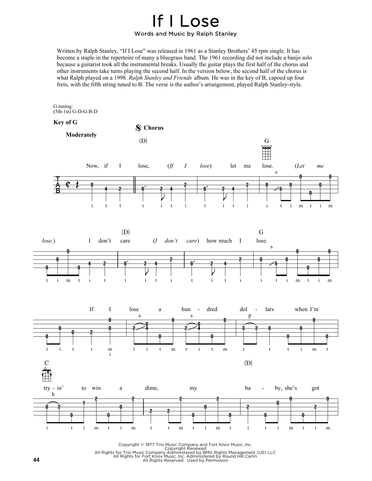 Ralph Stanley If I Lose (arr. Fred Sokolow) sheet music notes and chords arranged for Banjo Tab