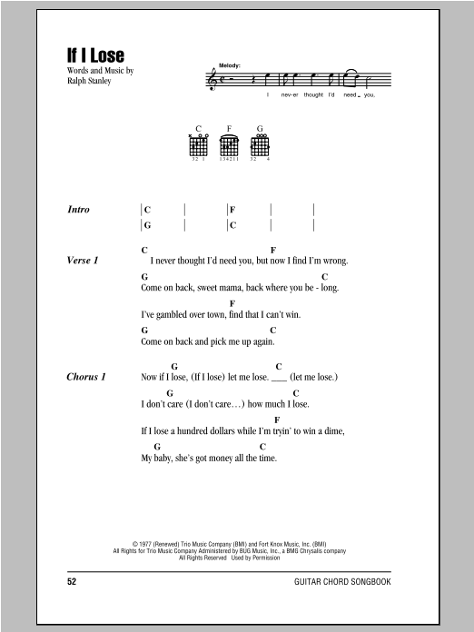 Ralph Stanley If I Lose sheet music notes and chords arranged for Real Book – Melody, Lyrics & Chords