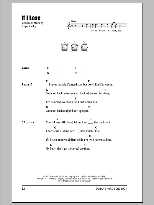 Ralph Stanley If I Lose sheet music notes and chords arranged for Piano, Vocal & Guitar Chords (Right-Hand Melody)