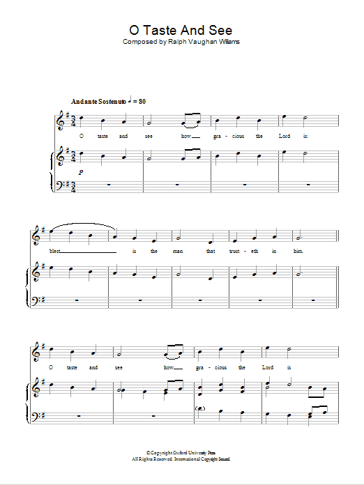 Ralph Vaughan Williams O Taste And See sheet music notes and chords arranged for Easy Piano