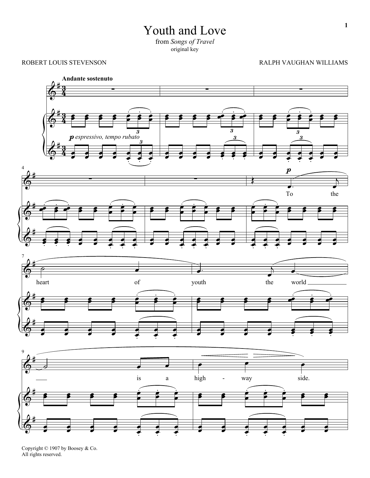 Ralph Vaughan Williams Youth And Love sheet music notes and chords arranged for Piano & Vocal